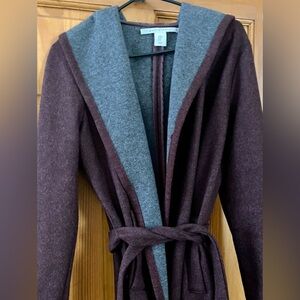 Max Studio Burgundy & Dark Gray Wool Wrap Coat with tie. EUC - Worn 2x